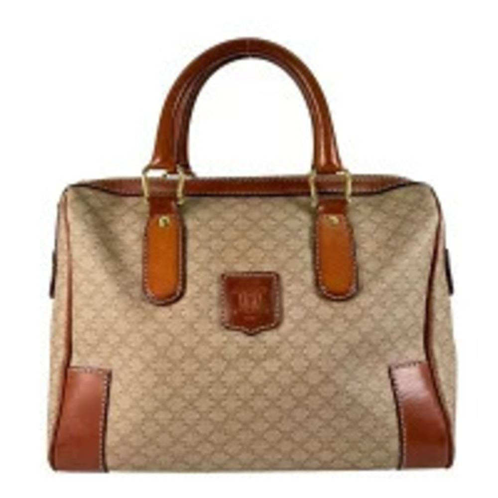 Celine Handbag Macadam Center Canvas Leather Beige Tan
